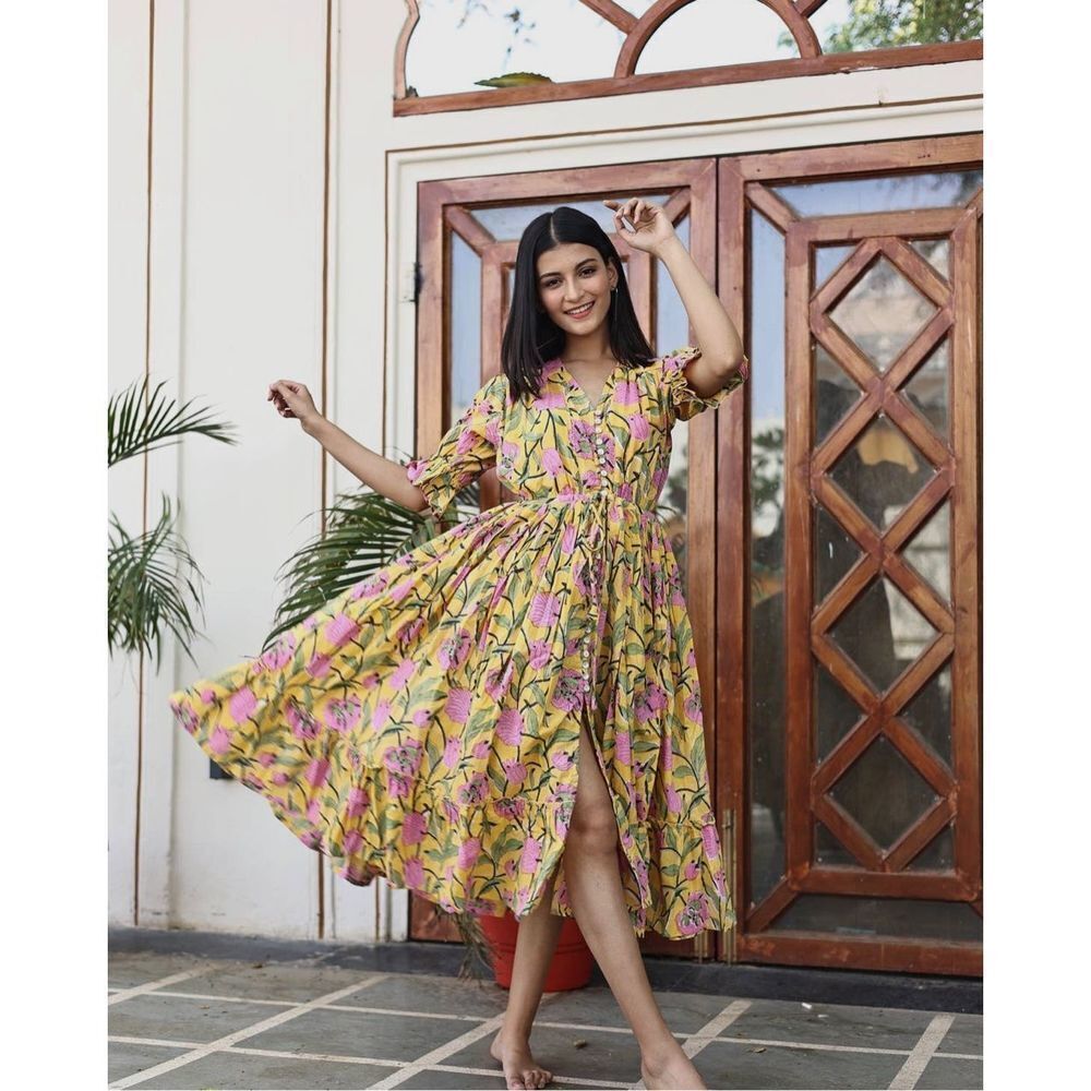 Fox & the Mermaid Venice floral block printed cotton midi dress Sz M/L NWT - Picture 10 of 11